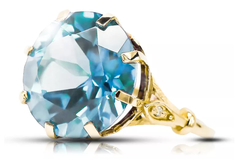 Anneau Aigue-marine Or jaune 14 carats Style vintage vrc073y